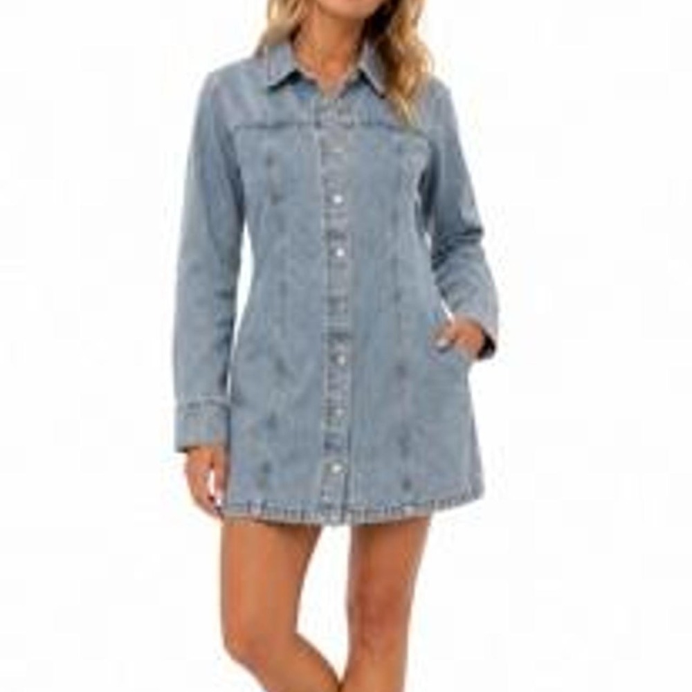 Universal Thread Women's Denim Mini Dress Button up Dress with Pockets